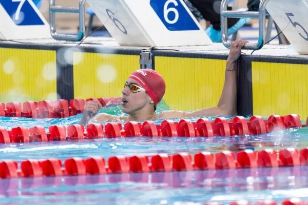 swimmer celebrating